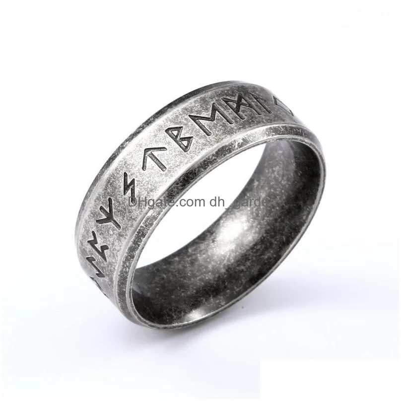Band Rings Stainless Steel Fashion Style Ring Men Double Letter Rune Words Odin Norse Amet Retro Rings Jewelry Drop Delivery Dhgarden Otput