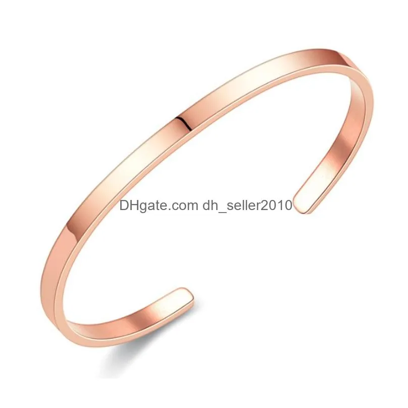 Simple 4MM Thin Cuff Bangle Stainless Steel Smooth Open Ring C Bracelet for Women Men Delicate Wristband Bangles Lovers Jewelry