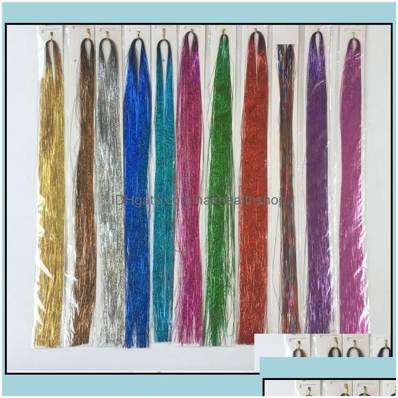 Hair Accessories Tools Products 90Cm Length Sparkle Shiny Tinsel Rainbow Silk Hairs Extensions Dazzles Women Hippie For Braiding