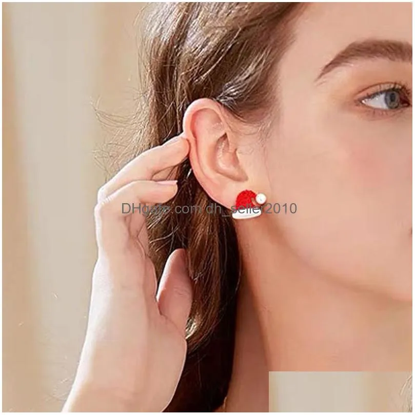 Christmas Creative Rhinestone Sock Hat Stud Earrings For Women Girls Exquisite Enamel Moon Drop Earring Imitation Pearl Fashion Jewelry New Year