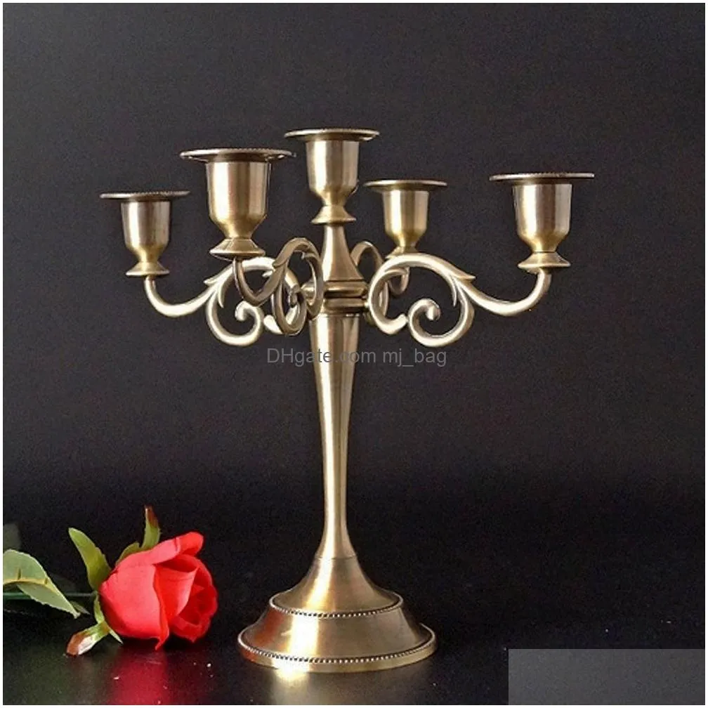 5 Arms Candelabra Home Holiday Decorative Centerpiece Gold Crystal Candle Holders for Dinner Party Candlestick 201202