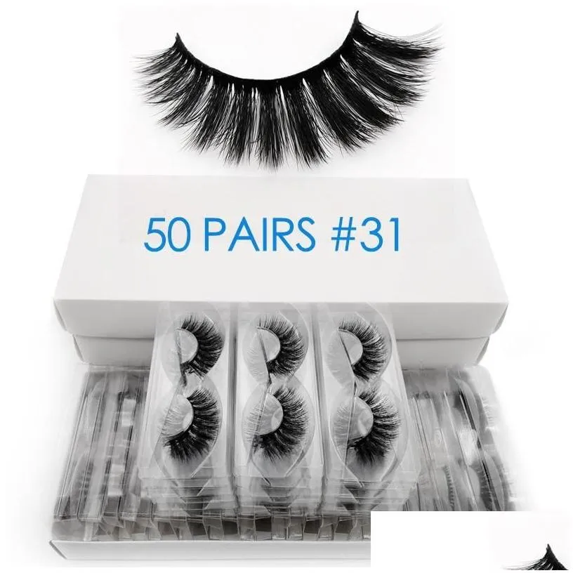False Eyelashes 50 Pairs Wholesale Mink Bk Fluffy 3D Lashes 100 Cruelty Natural Long Eyelash Extension Makeup Cilios Drop Delivery H