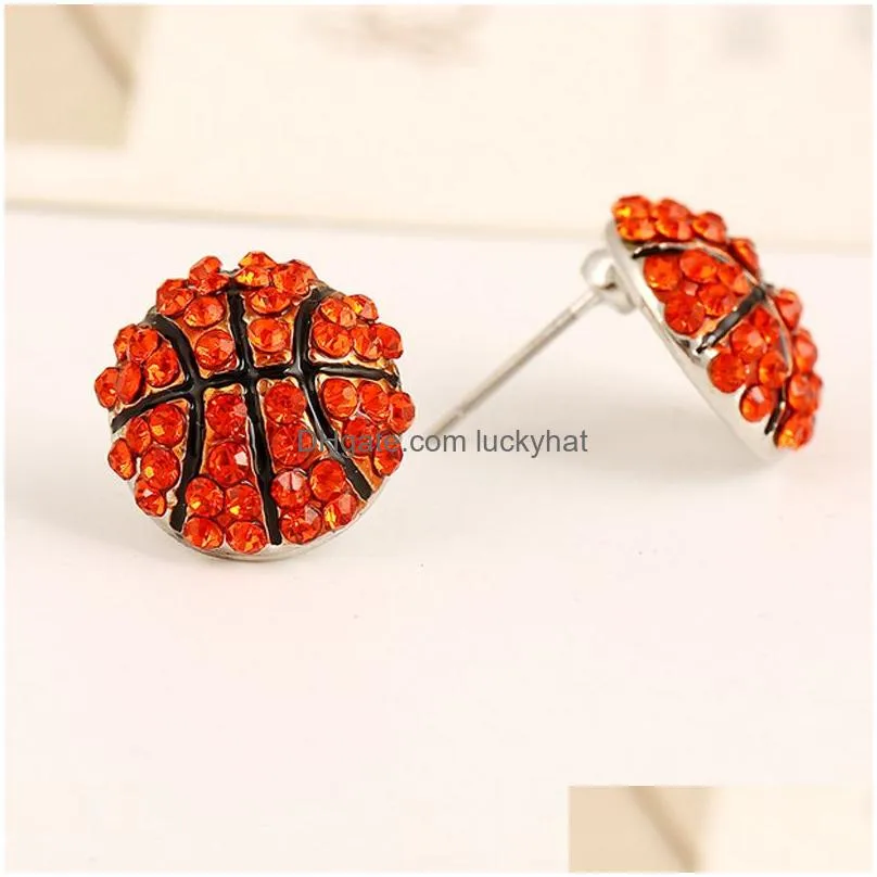 New Fashion Sports Game Ball Post Stud Earrings Rhinestone Basketball Volleyball Baseball American Football Fan Jewelry Gifts