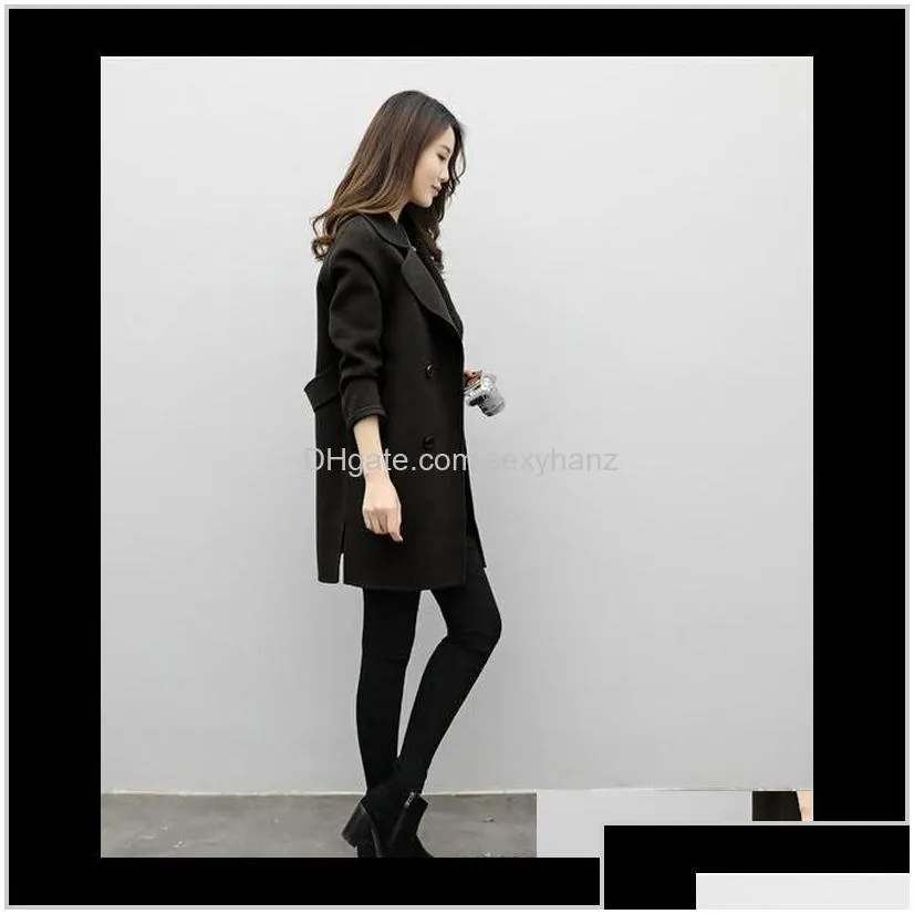 blends outerwear clothing apparel drop delivery 2021 womens slim wool blend coat coats long sleeve jackets turn-down collar casual autumn