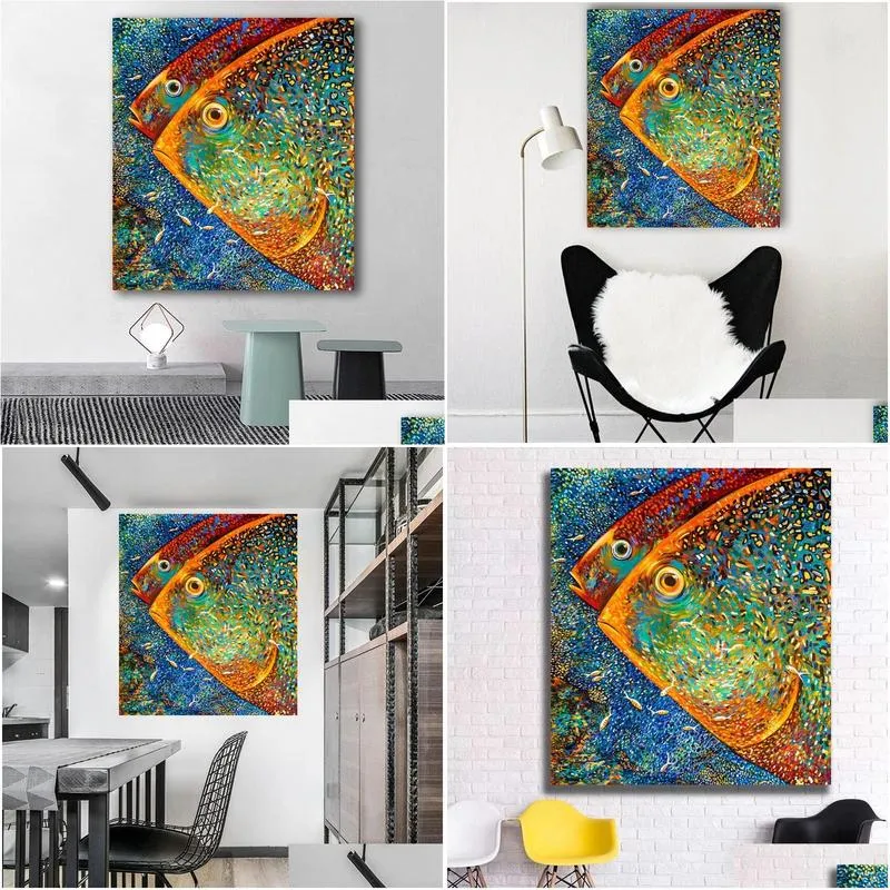 Abstract Colorful Fishes Painting Posters and Prints Modern Cuadros Art Decorative Wall Pictures For Living Room Home Decor