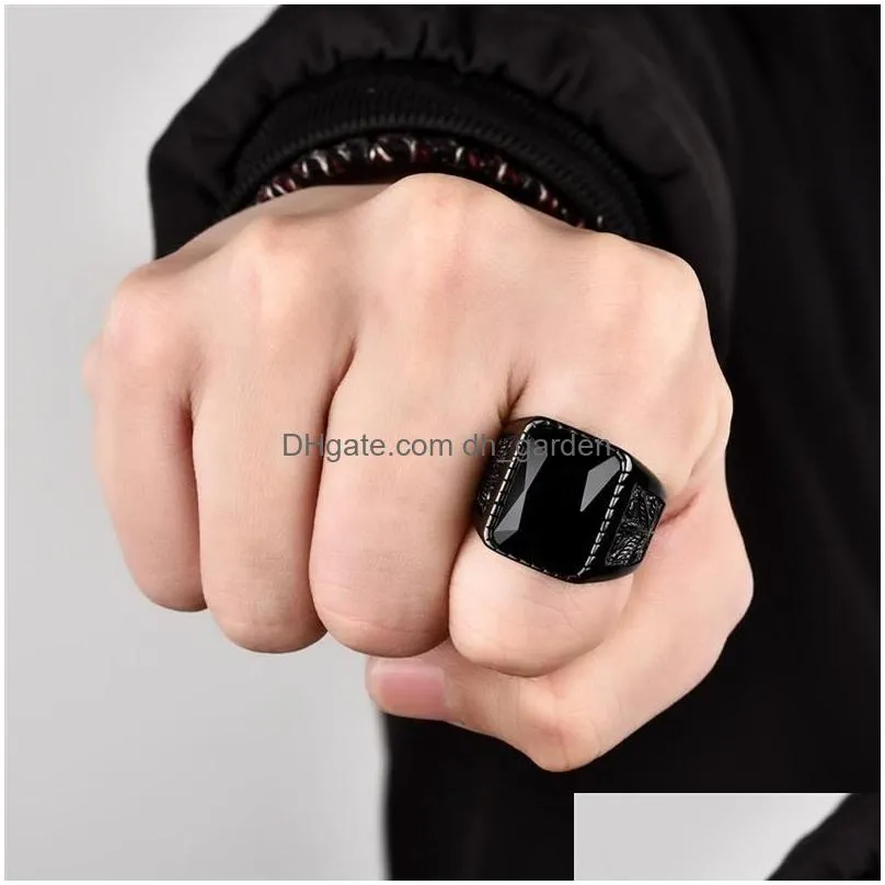 Band Rings Men Hiphop Ring Stainless Steel Black/Red Stone Rock Fashion Male Jewelry Wedding Drop Delivery Jewelry Ring Dhgarden Otyit