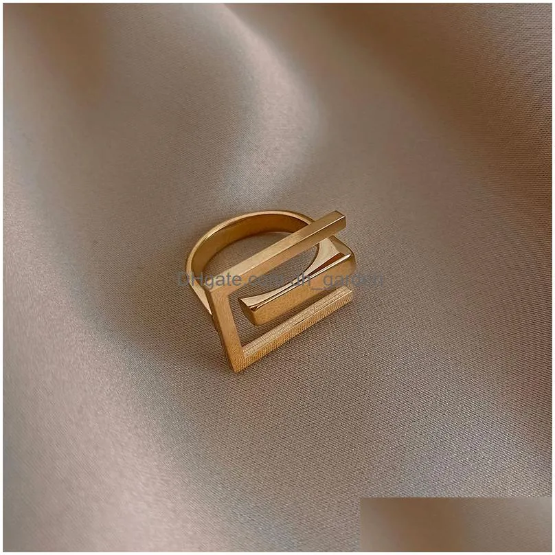 Band Rings European And American Exaggeration Titanium Steel Gold Geometric Element Open Rings For Woman Fashion Korean Jewe Dhgarden Otfpz