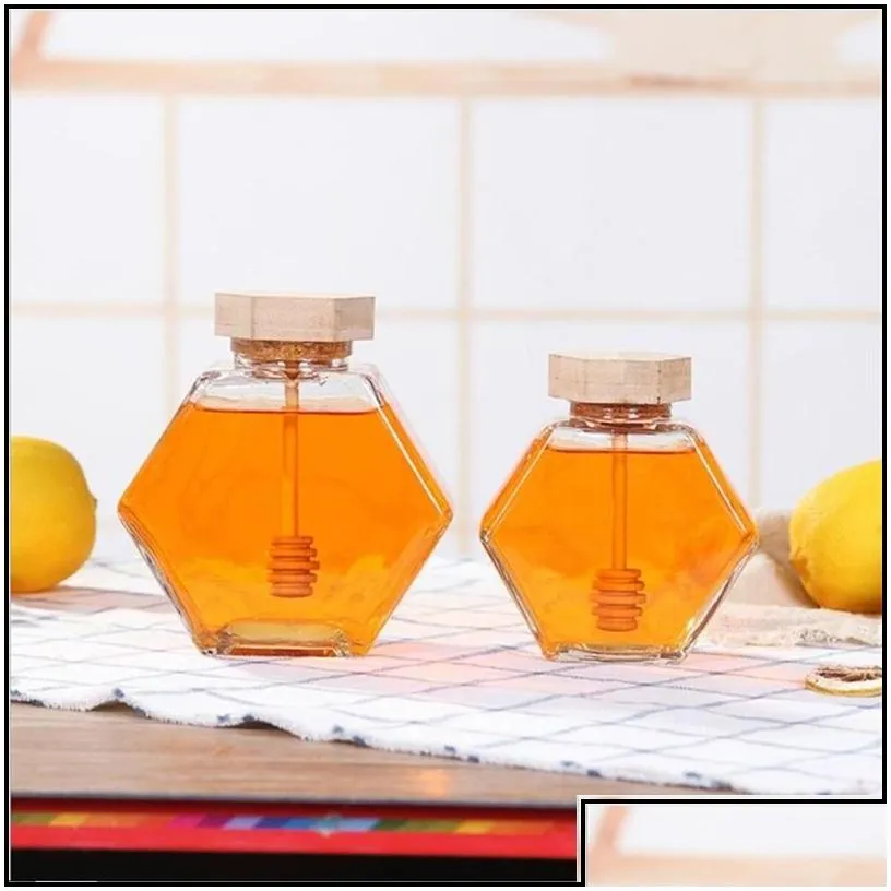 storage bottles jars storage bottles glass honey jar for 220ml/380ml mini small bottle container pot with wooden stick spoon1 968