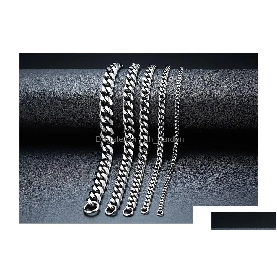 Charm Bracelets Vnox Mens Simple 3-11Mm Stainless Steel Curb Cuban Link Chain Bracelets For Women Uni Wrist Jewelry Drop Del Dhgarden Otznr