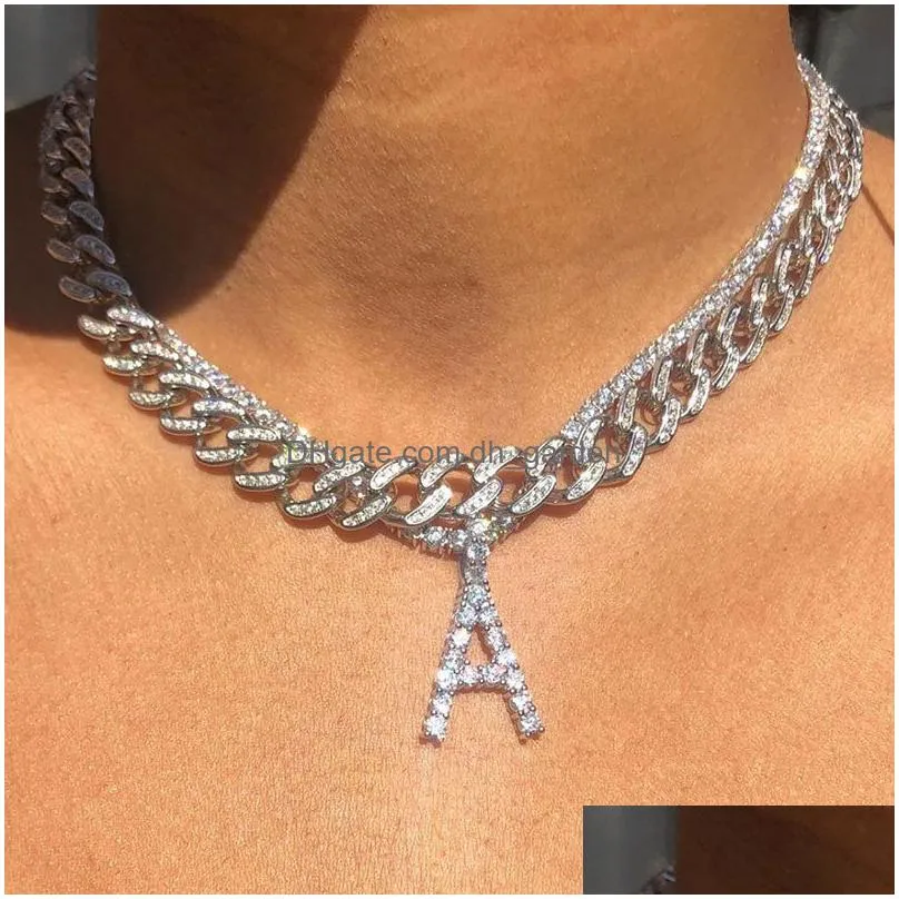 Pendant Necklaces Iced Out 26 Letter Initial Necklace Sier Color Tennis Chain Choker For Women Bling Crystal Alphabet Statem Dhgarden Otwc0