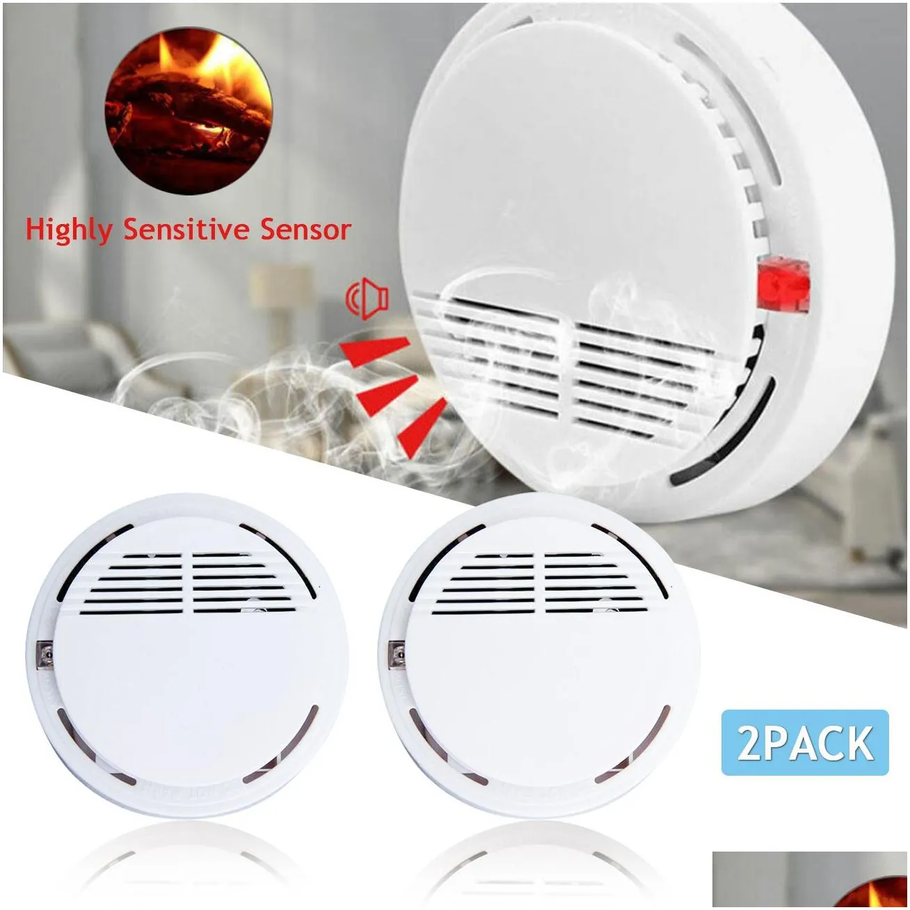 Alarm Accessories 2Pcs Smoke Detector Fire Sentry Alarm Safety 9V Battery Operated Included Drop Delivery Security Surveillance Securi Dhrbt