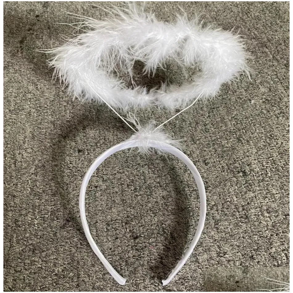 feather angel halo headband halloween fairy cosplay costume accessories birthday party decoration black white