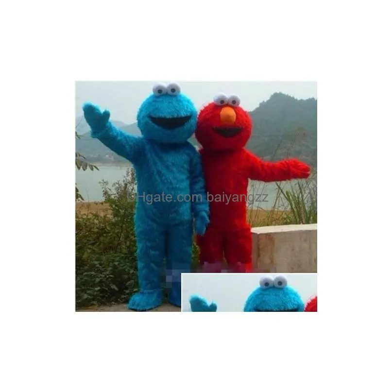 Mascot High Quality Two Pcs Red Blue Biscuit Street Cookie Monster Costume Animal Carnival Add Drop Delivery Apparel Costumes Dh6Dv