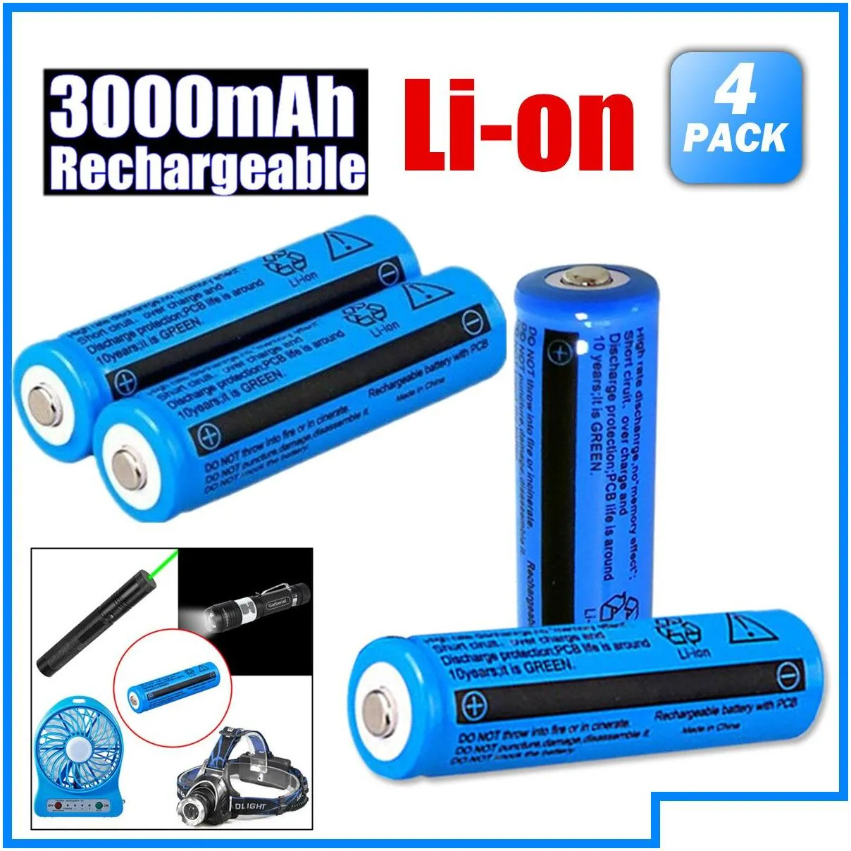 Batteries 4Pack Li-Ion Rechargeable 3000Mah Batteries Battery 3.7V 11.1W Brc Not Aaa Or Aa For Flashlight Drop Delivery Electronics Ba Dhsuf