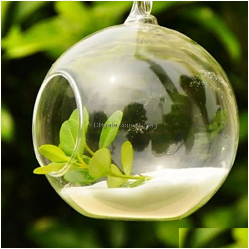 10Pcs Globe Shape Transparent Glass Terrarium Ball Flower Hanging Planter Terrarium Container Landscape Ornament Garden Decor 210409