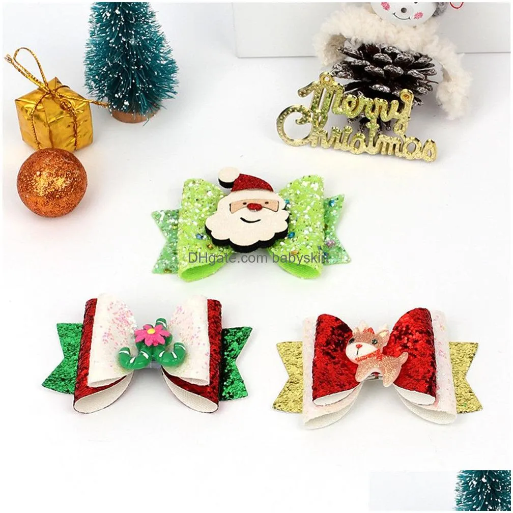 Christmas Hairclip Bow Christmas Tree Santa Claus Children Hairclips Baby Hairpins Headwear Girls Hair Accessories