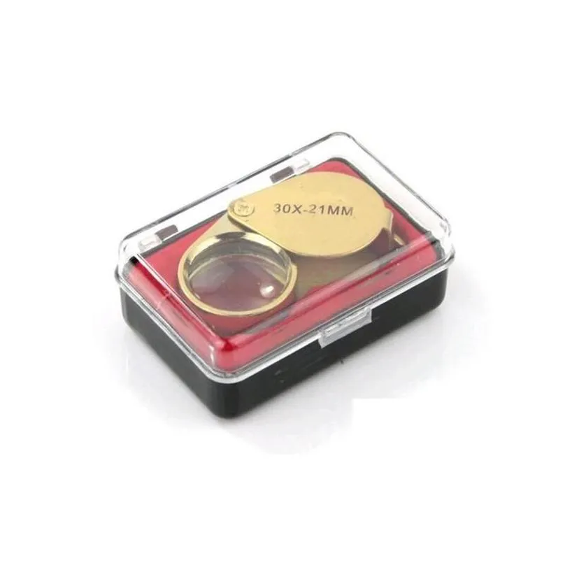 Magnifying Glasses Portable 30X Power 21Mm Jewelers Magnifier Gold Eye Loupe Jewelry Store Lowest Price Glass With Exquisite Box Dro