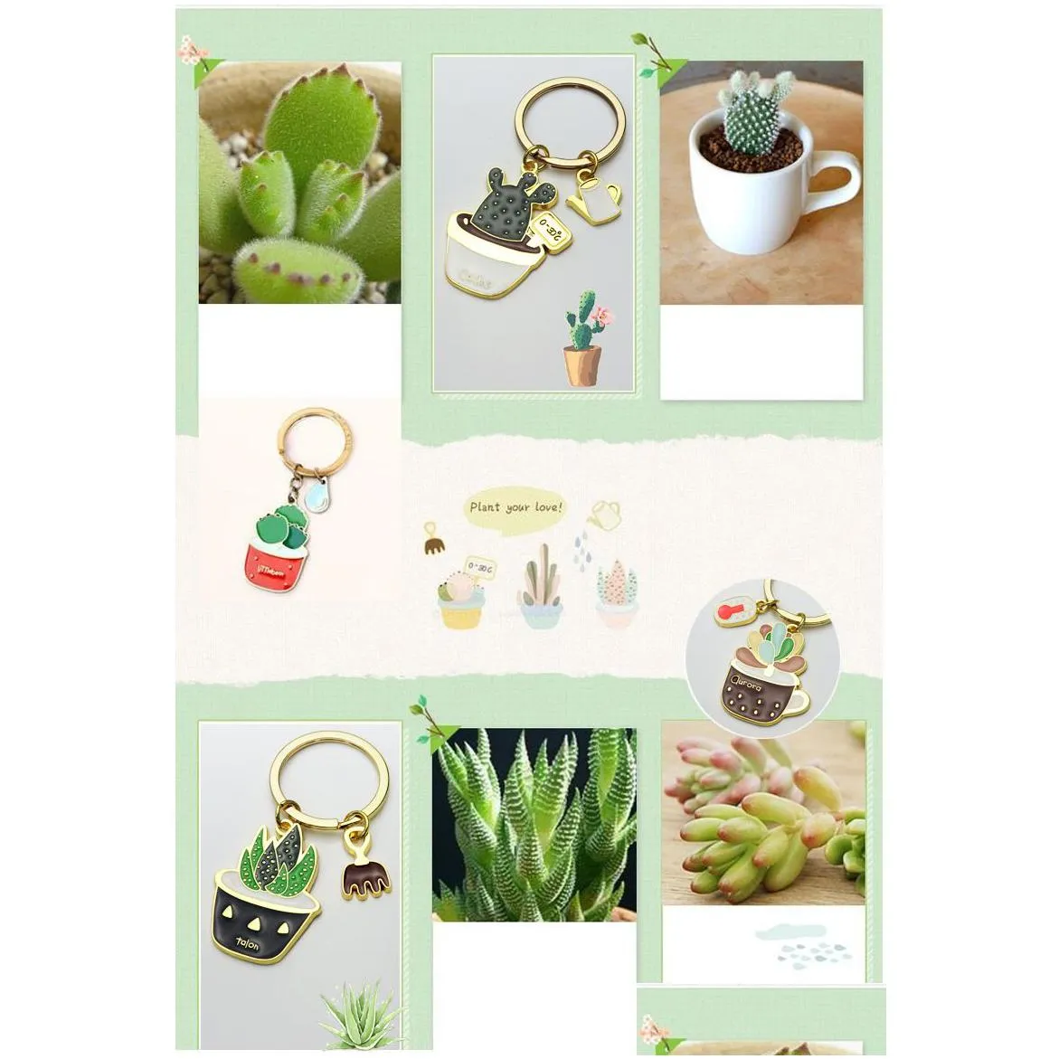 lovely cactus keychains women potted succulent plants shaped keychain ring gold car key chains good gift for friend