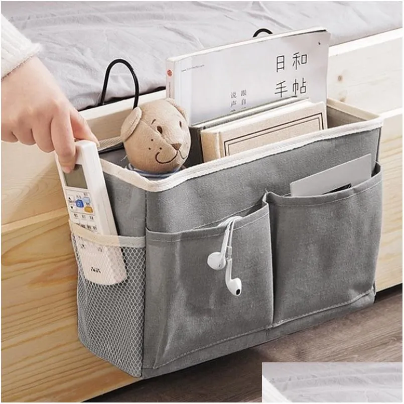 bedside hanging storage bag canvas pocket bedroom magazine storage pouch diaper caddy toy holder baby tissue box home organizer 0618