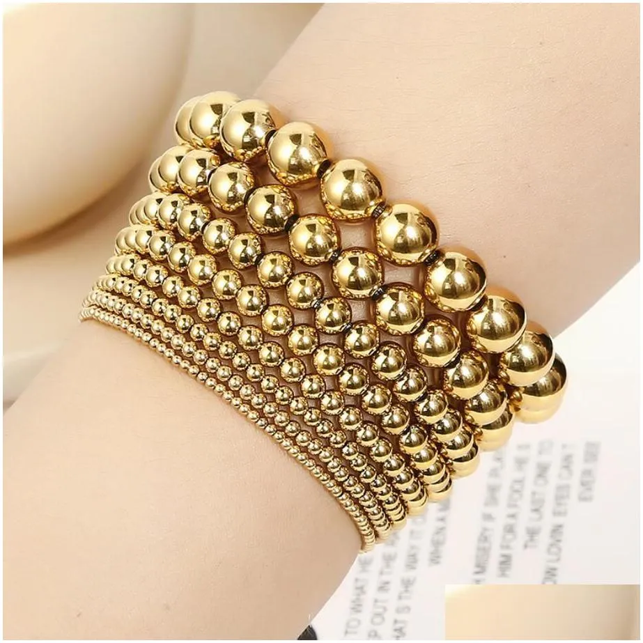 fashion stainless steel gold color bangle beaded bracelets bangles for women men jewelry biker bicycle bead stretchable bracelet