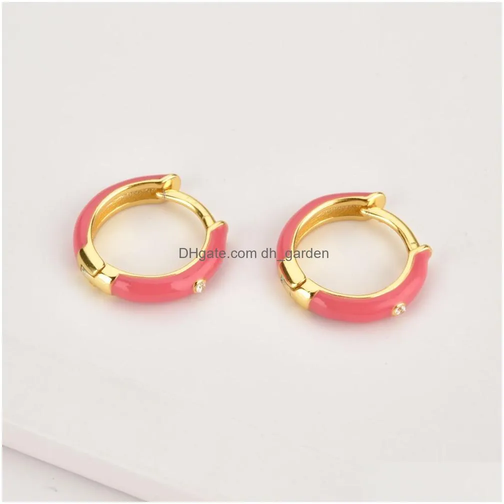 925 Sterling Sier Rose Red Ename Hoops 5 Colors Women Piercing Pendientes Ohrringe Earring Fine Jewelry Crystal Cz Drop Deliv Dhgarden Ot581