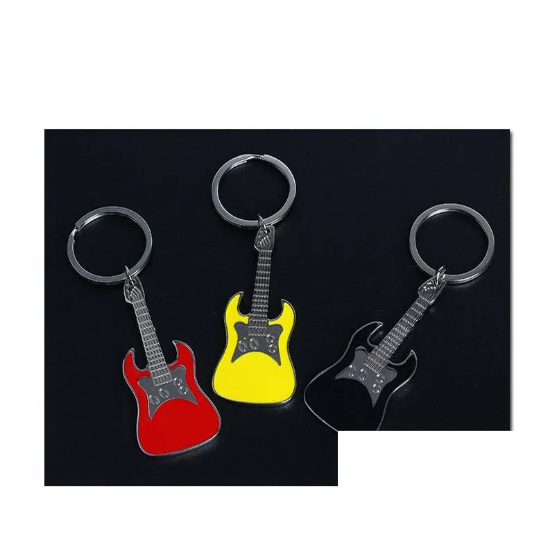 new fashion guitar keychains metal 6 colour keychain cute musical car key ring silver color pendant for man women party gift