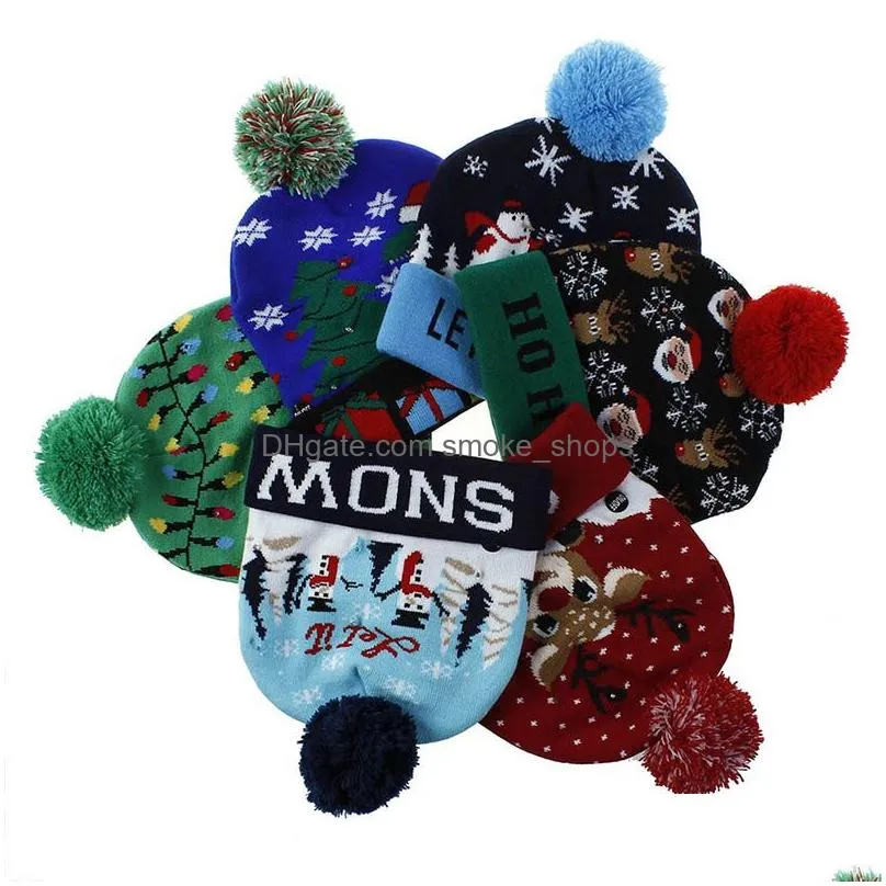 novelty led christmas knitted hat fashion xmas light-up beanies hats outdoor light pompon ball ski cap w91219