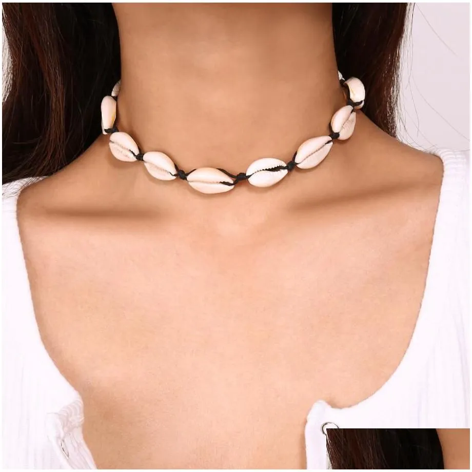 new diy shell necklace nature shell statement choker necklace bohemia collar collier women fashion summer beach jewelry dhl