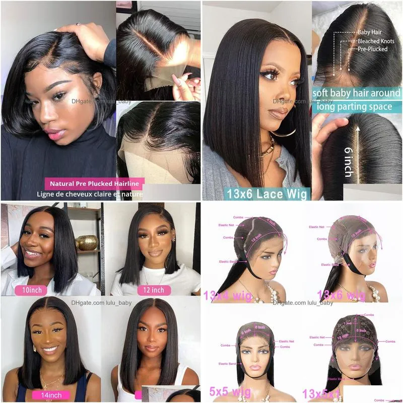 short brazilian straight bob wig 4x4 straight closure wig 13x6 13x4 lace frontal wigs pre-pucked lace closure wig for women glueless human hair