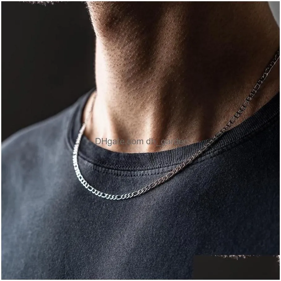 Fashion New Figaro Chain Necklace Men M Stainless Steel Gold Color Long Necklaces For Jewelry Gift Collar Hombres Drop Delive Dhgarden Otejw