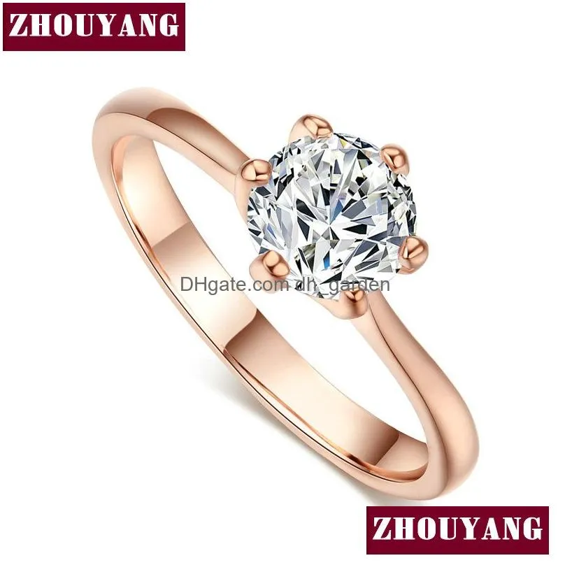 Wedding Ring For Women Rose Gold Color Six Claw Cubic Zirconia Round Cut 6Mm Fashion Jewelry R013 R014 Drop Delivery Dhgarden Otti3