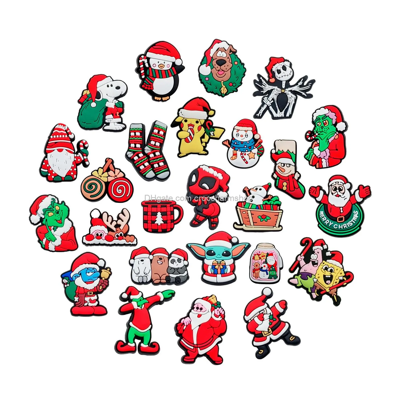 christmas shoe charms holiday charms fit for clog cute cartoon charms for christmas pins for bracelet wristband boys girls kids adults