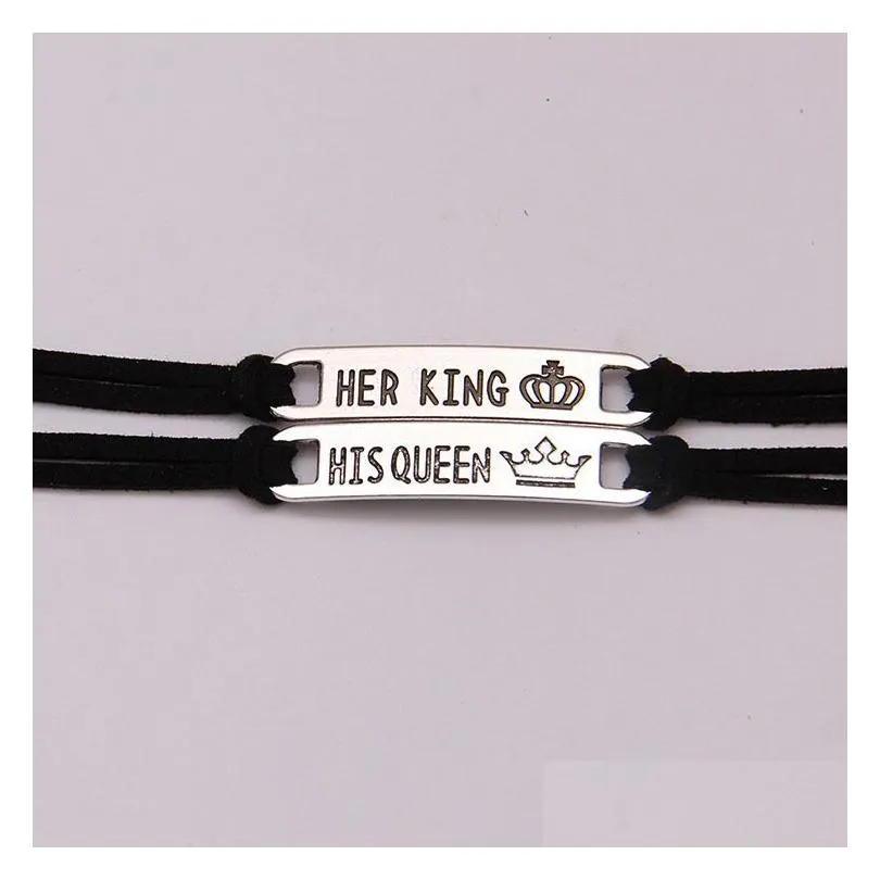 2 style his queen her king black classic lover bracelets stainless steel couple bracelet fashion jewelry accessories gifts