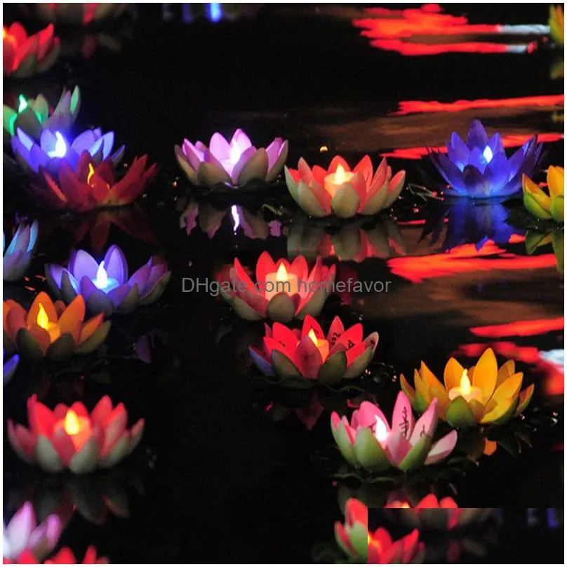 shiny led lotus candle wishing lamp artificial floating eva flower with electronic lights for xmas birthday wedding party supplies