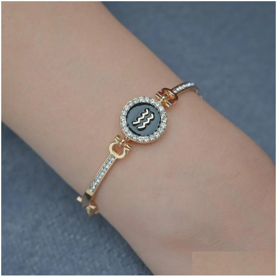 rhinestone 12 constellation bracelets for women constellation couple friendship bracelet bangle female jewelry valentines day gift