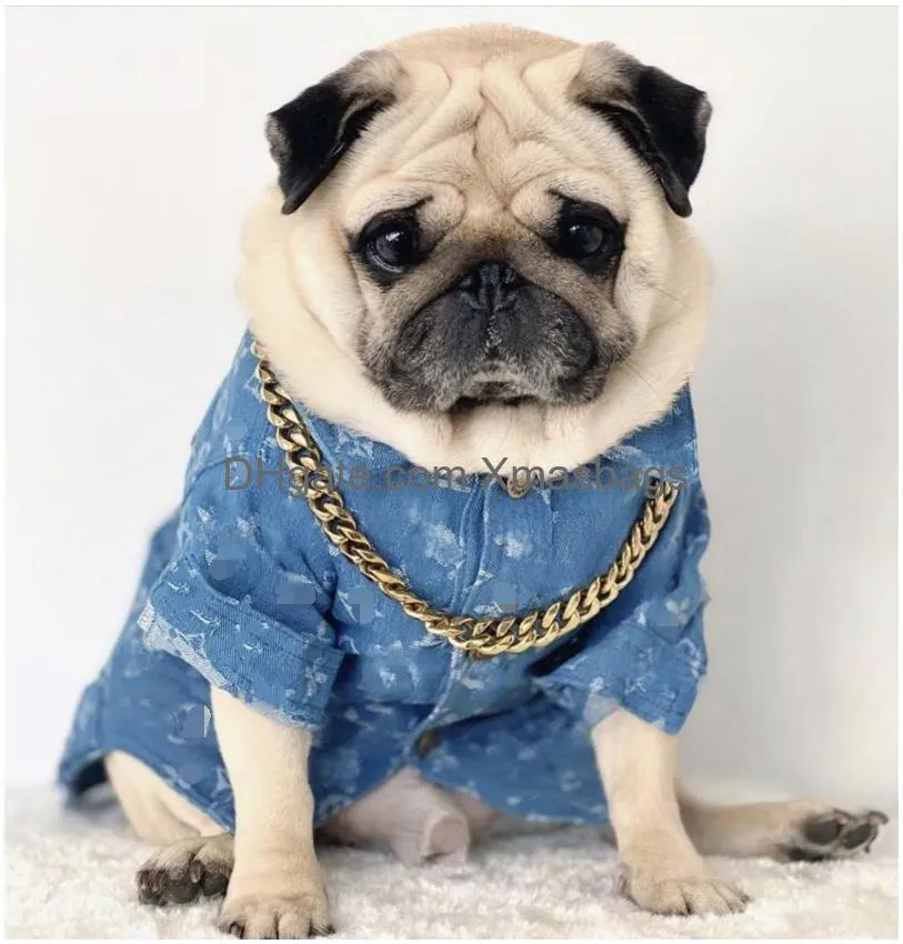 designer dog clothes luxury dog jean jacket with classic letters old flower pattern blue puppy denim coat comfort and cool apparel for french bulldog xxl