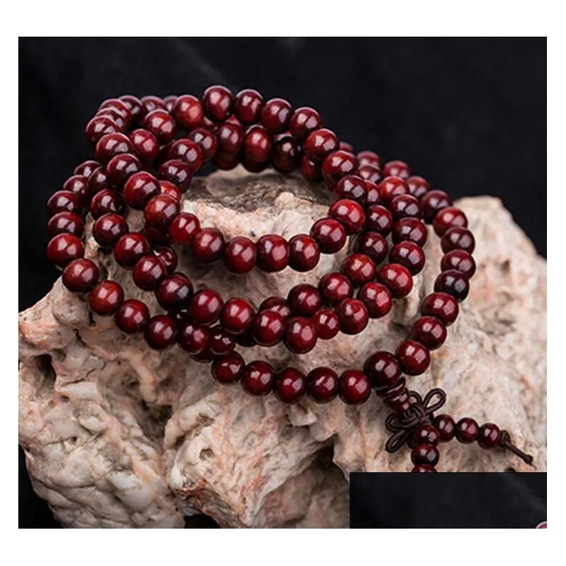 fashion 108*6mm buddhist tibetan decor prayer beads bracelet bangle wrist ornament wood buddha beads women jewelry religion charm