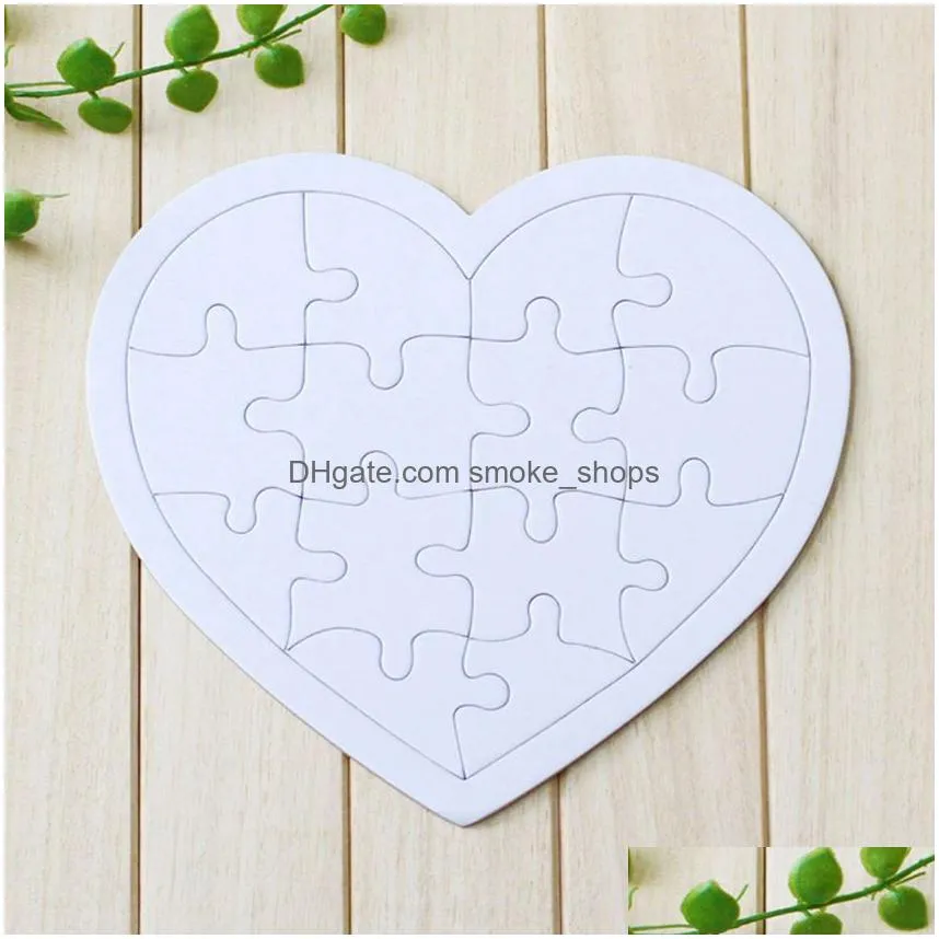 sublimation white blank puzzles heart star square round shape jigsaw transfer printing consumables children toys paper gifts a12