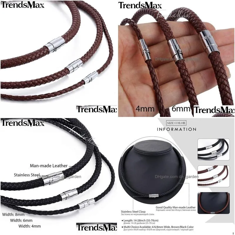 Classic Mens Leather Necklace Choker Black Brown Braided Rope Necklaces For Men Gifts Wholesale Drop Male Jewelry Drop Delive Dhgarden Otb8N