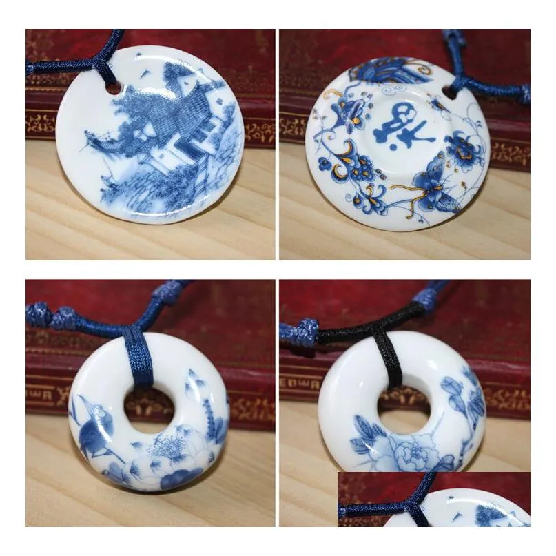 ceramic necklace pendants new fashion vintage handmade ethnic necklace blue and white jewelry accessories wholesale gifts for lovers