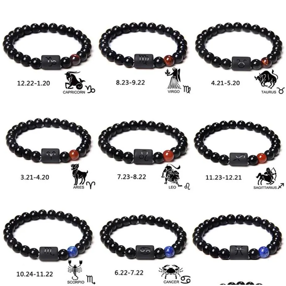 12 zodiac signs constellation couples strands bracelet natural stone beads braided bracelet for women men friend birthday jewelry gift