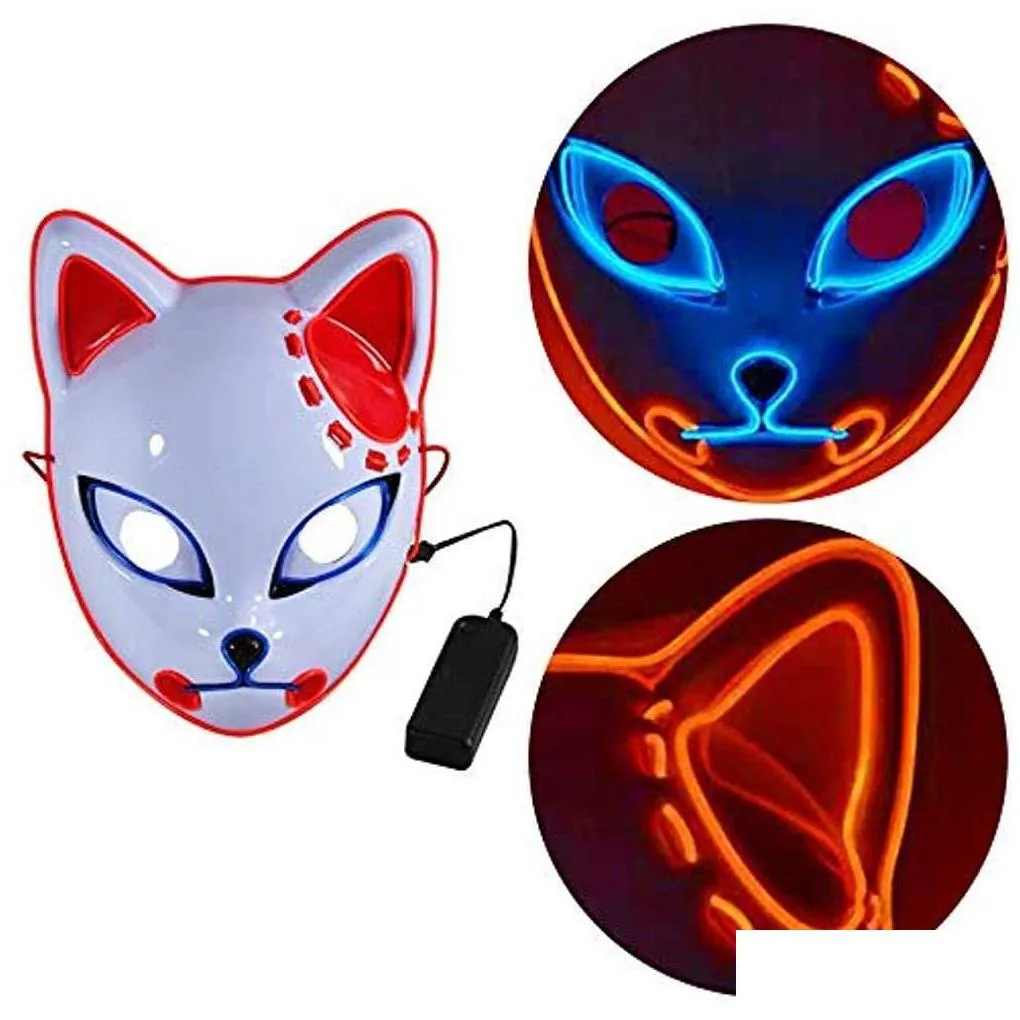 Party Masks Demon Slayer Kimetsu No Yaiba Led Mask Cosplay Props Sabito Kamado Tanjirou Makomo Halloween Party Light Masks For Adt Dro Dhwbt