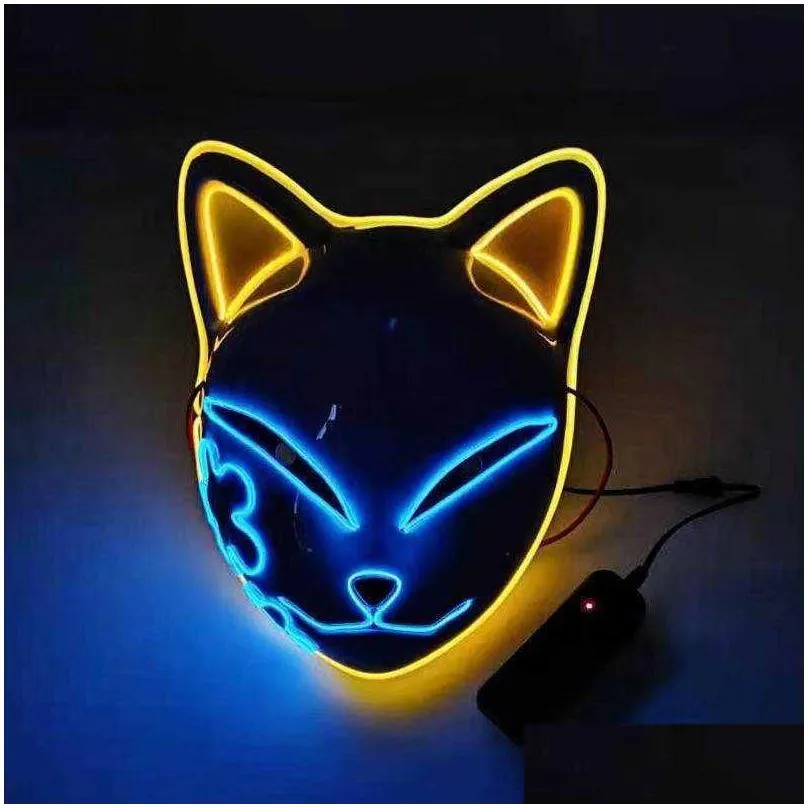 Party Masks Demon Slayer Kimetsu No Yaiba Led Mask Cosplay Props Sabito Kamado Tanjirou Makomo Halloween Party Light Masks For Adt Dro Dhwbt