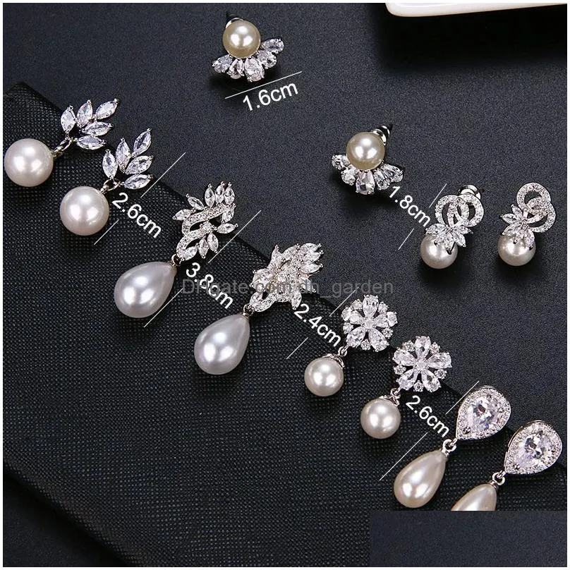 All Type Fashion Imitation Pearl Drop Earrings With Cubic Zirconia Elegant Women Wedding Earring For Bridal India Jewelry Dro Dhgarden Otgwi