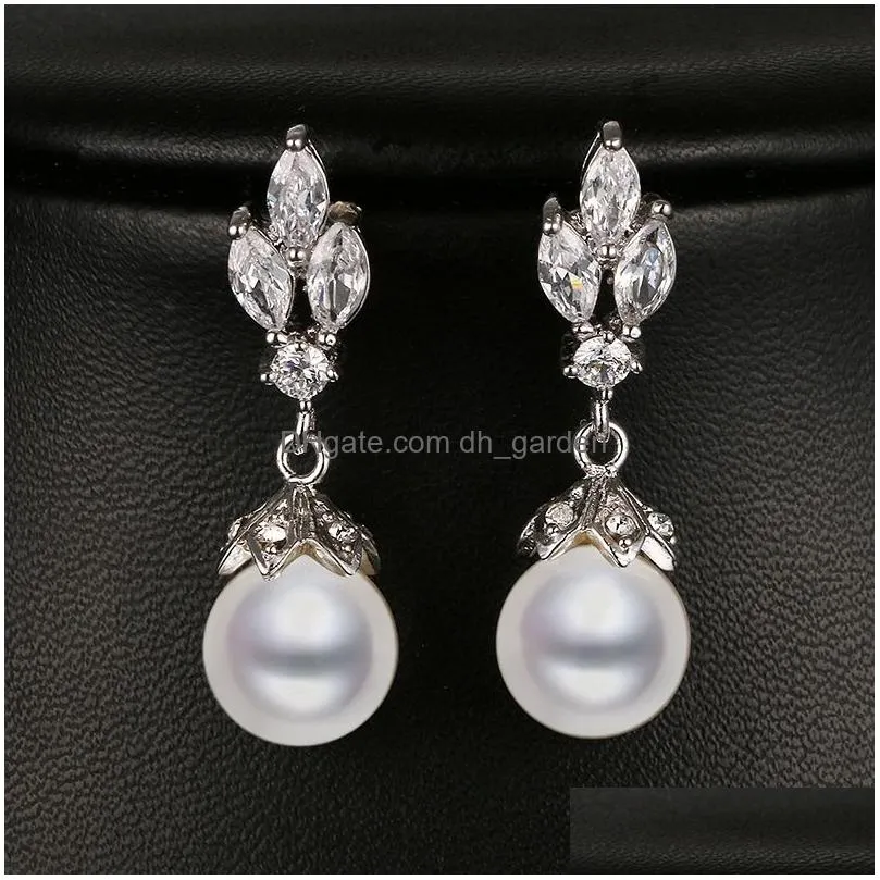 All Type Fashion Imitation Pearl Drop Earrings With Cubic Zirconia Elegant Women Wedding Earring For Bridal India Jewelry Dro Dhgarden Otgwi