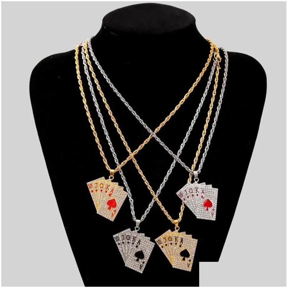 hip hop jewelry women men statement enamel playing cards pendants necklaces hiphop jewelry fashion gold silver color necklace