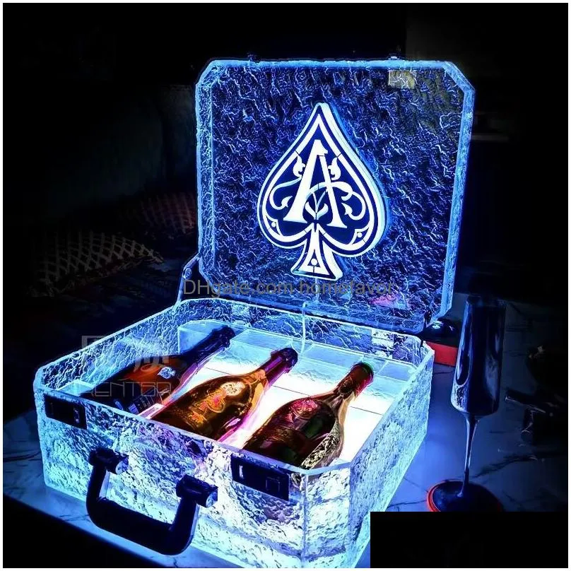 fashion bar tools 3 bottles capacity led ace of spade champagne suitcase vip wine bottle presenter box glorifier display case for nightclub