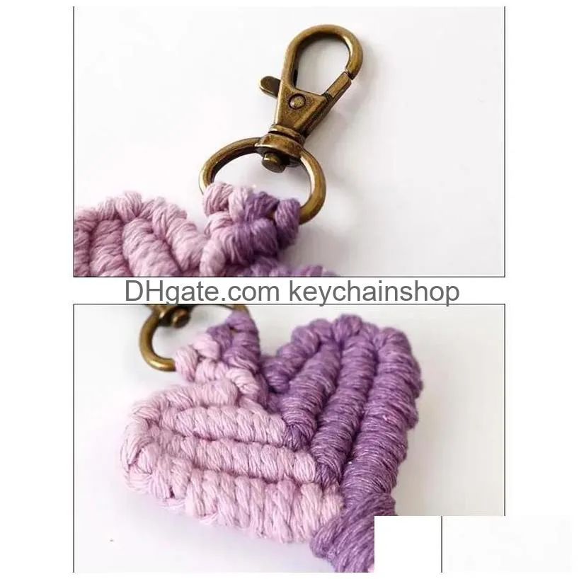 New Vintage Hand Woven Keychain Creative Heart Shaped Tassel Keychains Bag Decoration Pendant Key Chain Valentine Day Gift Keyring Dro Dh8Pa