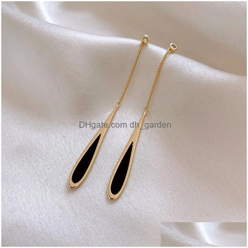 Black Drop Tassel Long Earrings New Fashion Party Luxury Accessories For Womens Temperament Jewelry Drop Delivery Dhgarden Ote8Y