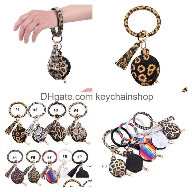 9 Colors Leather Tassels Bracelets Keychain Wristlet Earphone Bag Makeup With Mirror Keyring Bluetooth Headset Storage Box Drop Delive Dhe7R